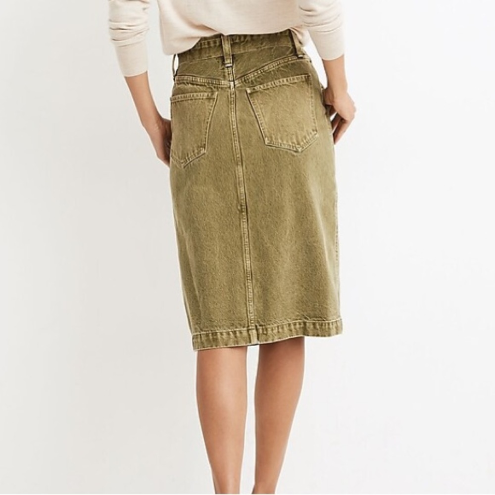 Madewell Olive Green Denim Midi Skirt With Front Slit